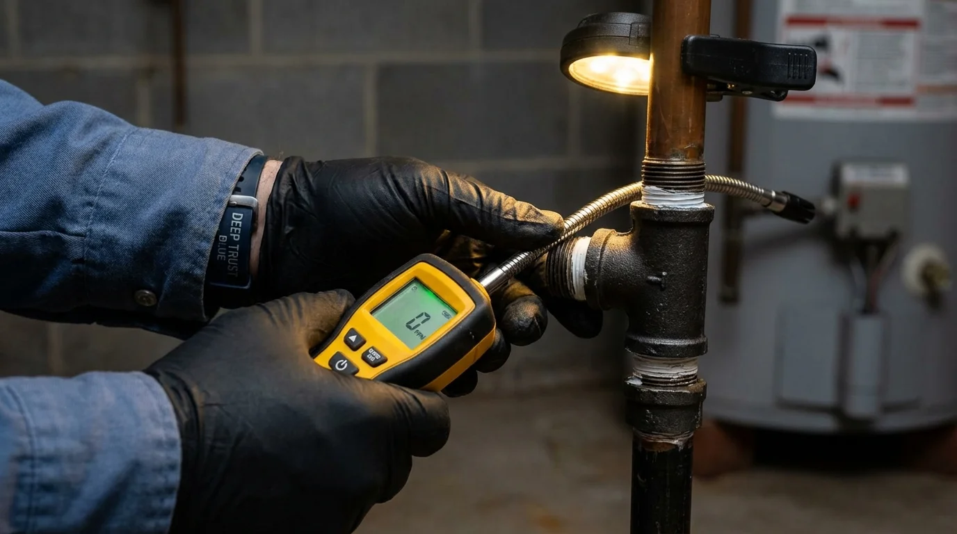 Gas leak detection with electronic sniffer by Johns Plumbing LLC in Koloa